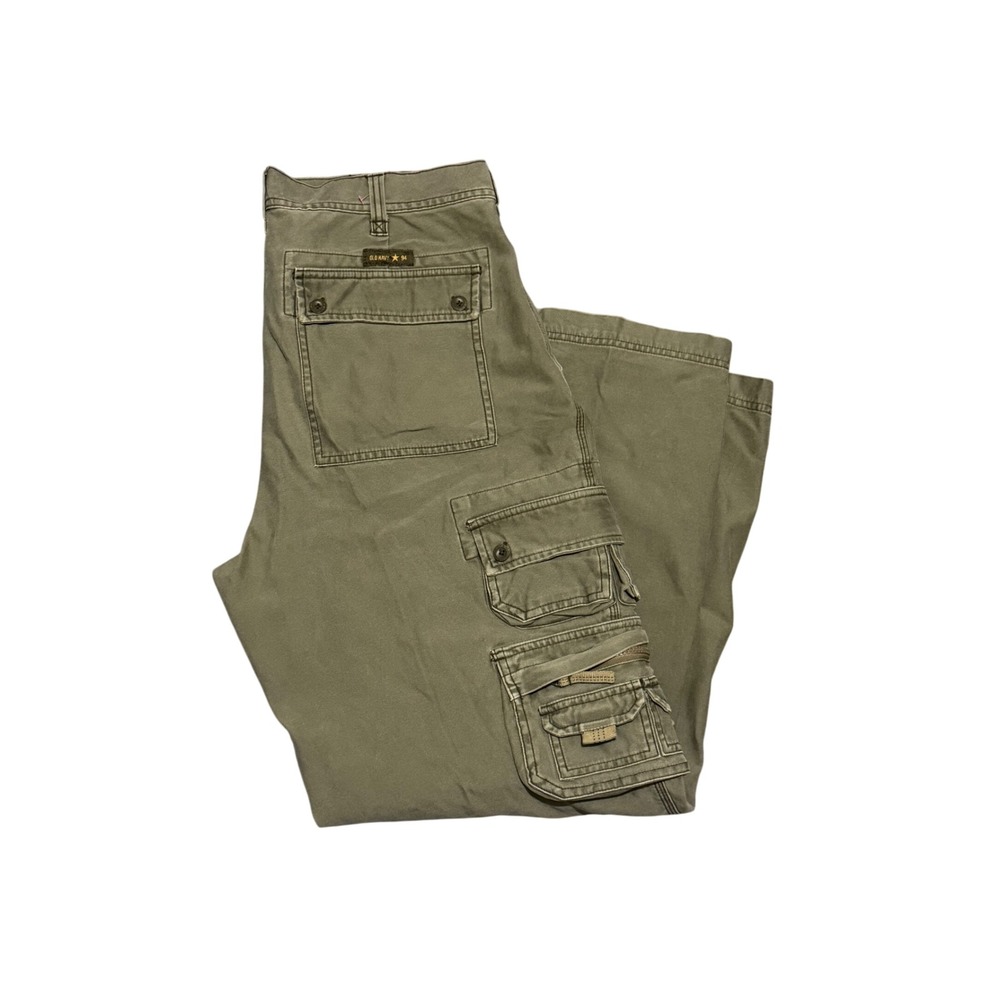 Vintage Old Navy Mens Cargo Pants Olive Green Cotton Utility Surplus 34x32
